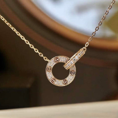 [Amore Jewels]LOVE 7.6MM NECKLACE ROSE GOLD AND SILVER  FULL DIAMOND
