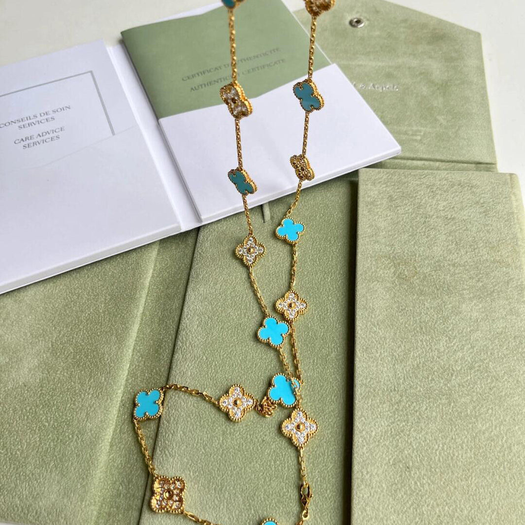 [Amore Jewels]CLOVER 20 MOTIFS TURQUOISE DIAMOND NECKLACE