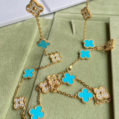 [Amore Jewels]CLOVER 20 MOTIFS TURQUOISE DIAMOND NECKLACE