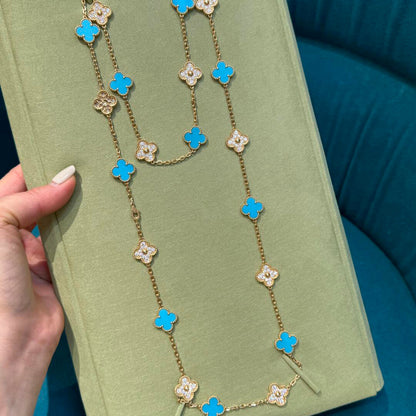 [Amore Jewels]CLOVER 20 MOTIFS TURQUOISE DIAMOND NECKLACE