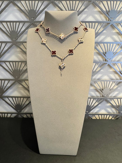 [Amore Jewels]CLOVER 20 MOTIFS LASER CARNELIAN NECKLACE