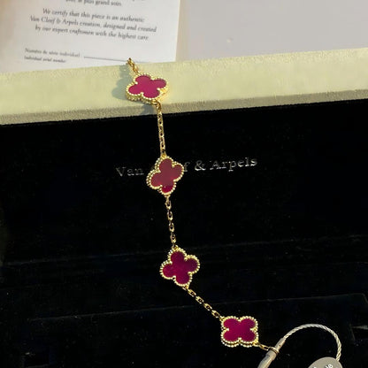 [Amore Jewels]NEW CLOVER 5 MOTIFS PINK ENAMEL BRACELET