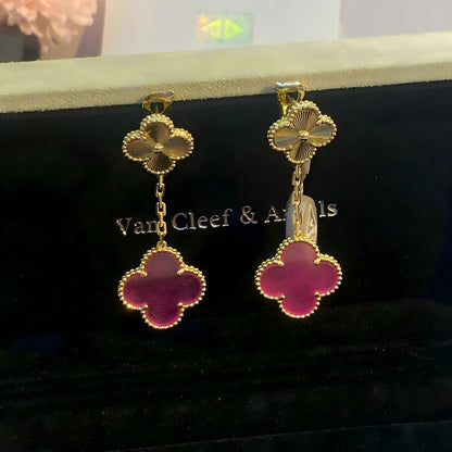 [Amore Jewels]NEW CLOVER 2 MOTIF PINK ENAMEL EARRINGS