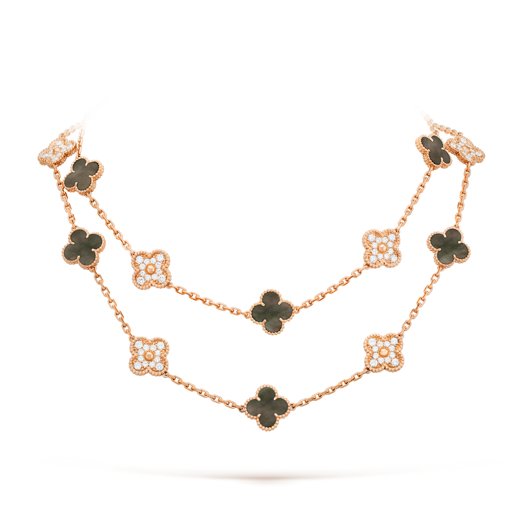 [Amore Jewels]CLOVER 20 MOTIFS DARK MOP DIAMOND  NECKLACE
