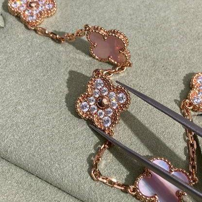 [Amore Jewels]CLOVER 10 MOTIFS DIAMOND PINK MOP NECKLACE