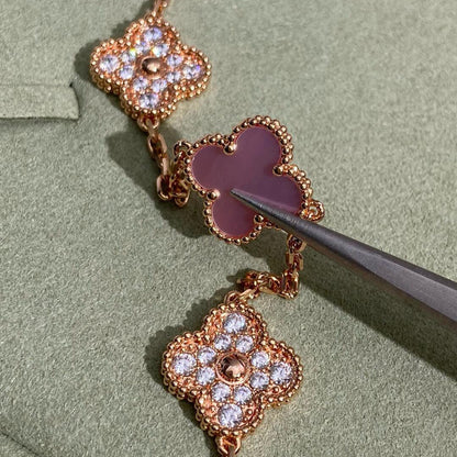 [Amore Jewels]CLOVER 10 MOTIFS DIAMOND PINK MOP NECKLACE