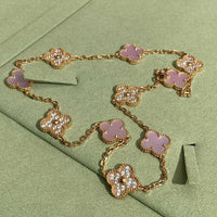 [Amore Jewels]CLOVER 10 MOTIFS DIAMOND PINK MOP NECKLACE