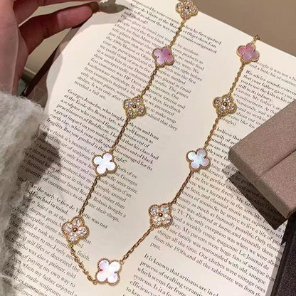 [Amore Jewels]CLOVER 10 MOTIFS DIAMOND PINK MOP NECKLACE