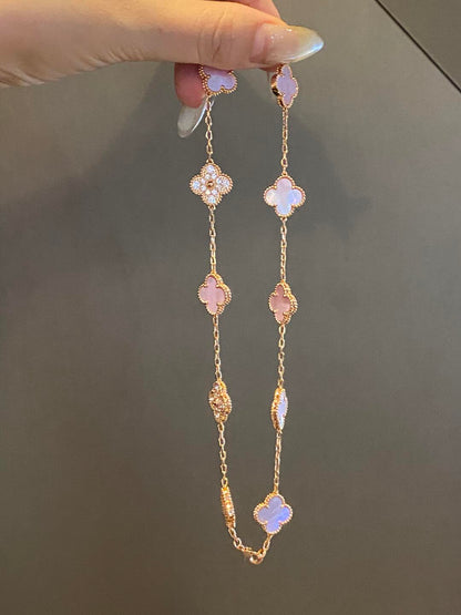 [Amore Jewels]CLOVER 10 MOTIFS DIAMOND PINK MOP NECKLACE