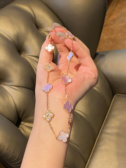 [Amore Jewels]CLOVER 10 MOTIFS DIAMOND PINK MOP NECKLACE