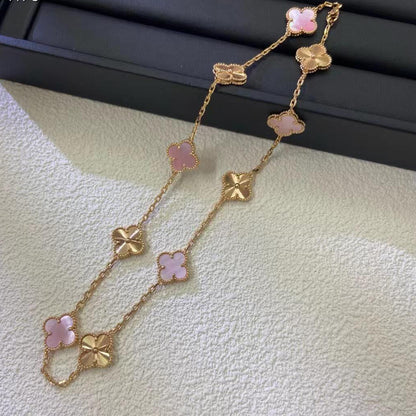 [Amore Jewels]CLOVER 10 MOTIFS  LASER PINK MOP NECKLACE