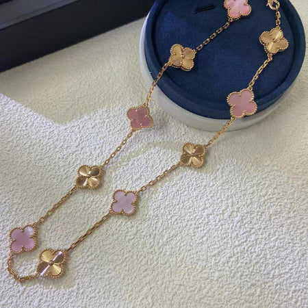 [Amore Jewels]CLOVER 10 MOTIFS  LASER PINK MOP NECKLACE