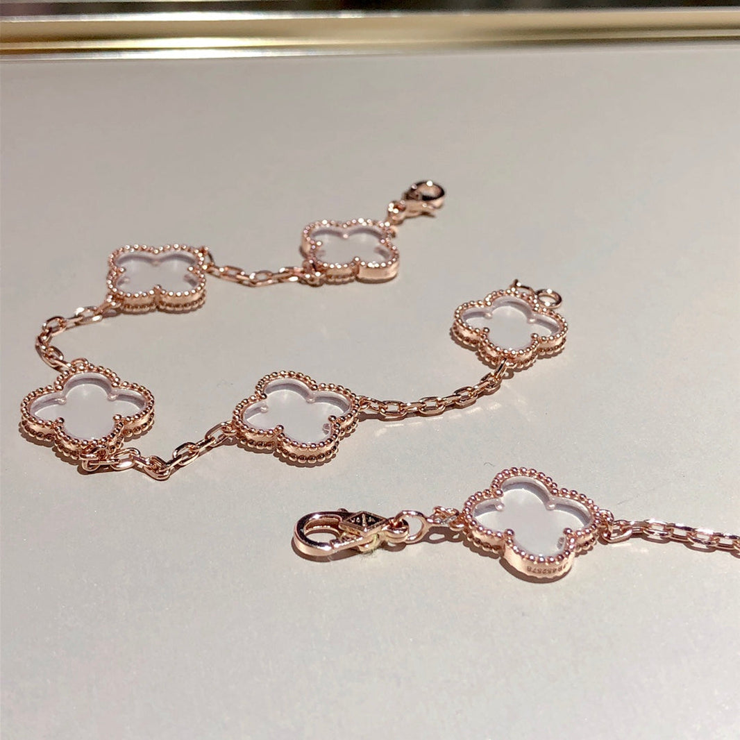 [Amore Jewels]CLOVER 5 MOTIF ROCK CRYSTAL BRACELET