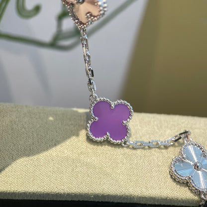 [Amore Jewels]CLOVER  5 MOTIFS  PURPLE VIOLET BRACELET SILVER