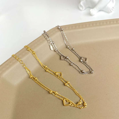 [Amore Jewels]Dainty Double Layer Love Heart Bracelet