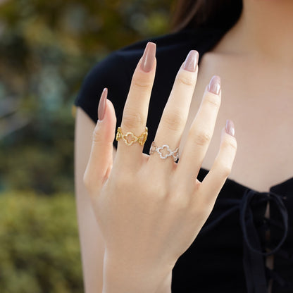 [Amore Jewels]Hollow Design Four-Leaf Clover Flower Shape Ring