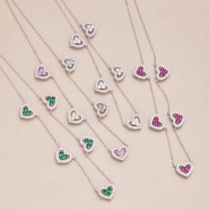 [Amore Jewels]Sparkling Five Heart Necklace