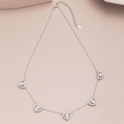 [Amore Jewels]Sparkling Five Heart Necklace
