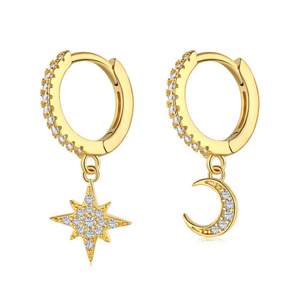 [Amore Jewels]Star and Moon Asymmetric Earrings
