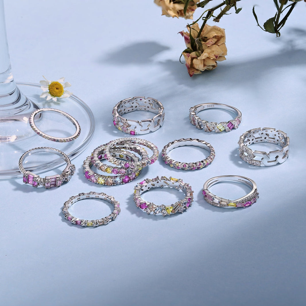[Amore Jewels]Sparkling Colorful Round Cut Tennis Ring