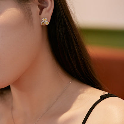 [Amore Jewels]Ornate Flower Shape Pear Cut Lover Earrings