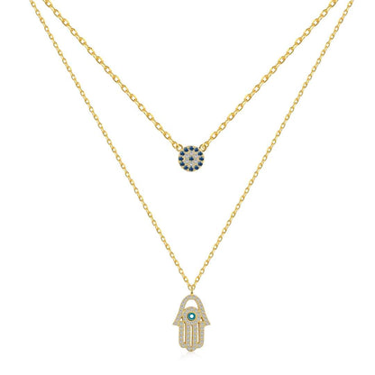[Amore Jewels]Demon Eye Hamsa Palm Necklace
