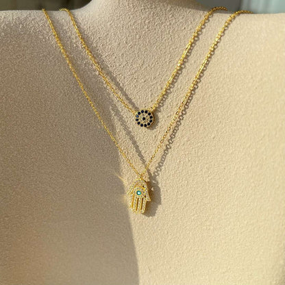[Amore Jewels]Demon Eye Hamsa Palm Necklace