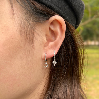 [Amore Jewels]Star and Moon Asymmetric Earrings