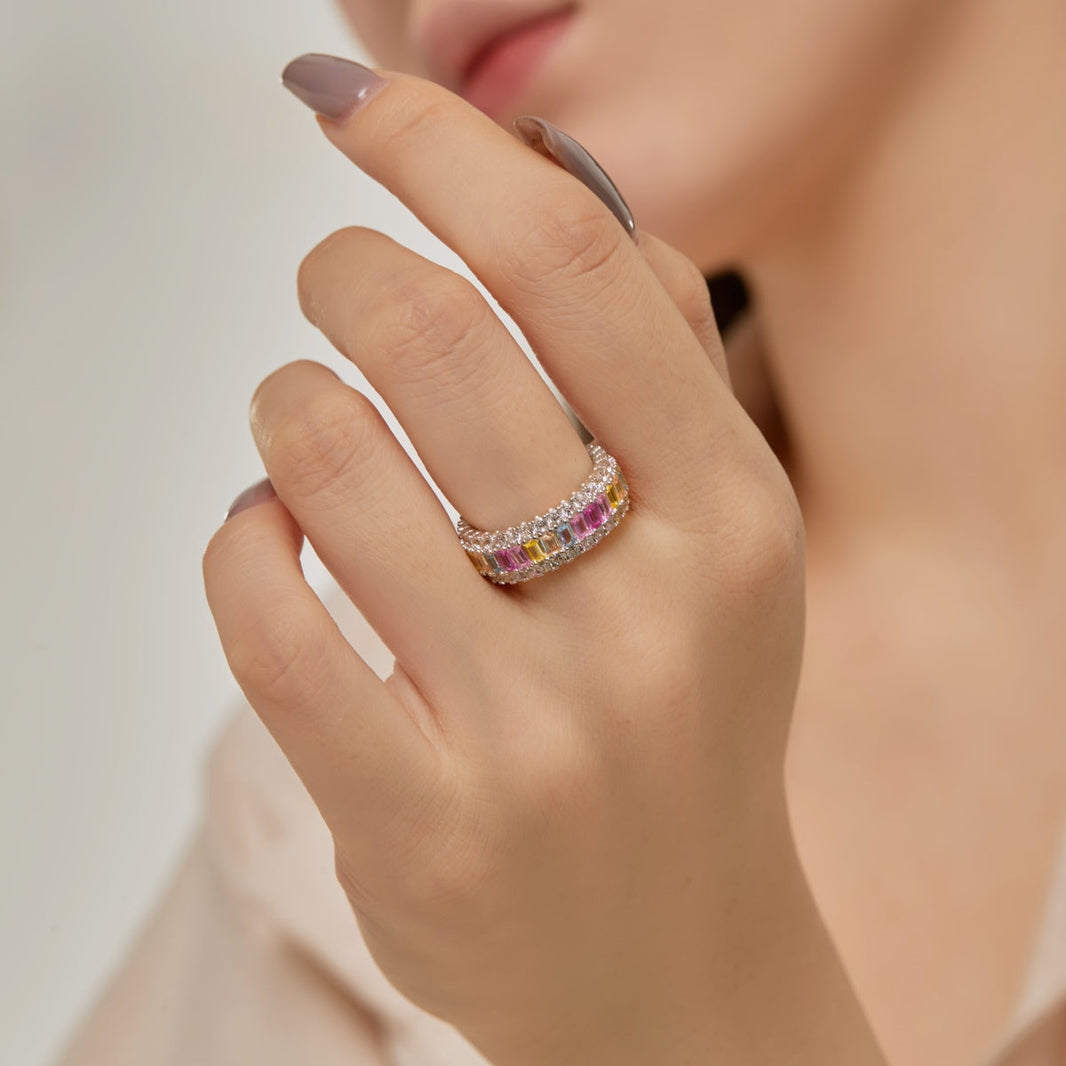 [Amore Jewels]Dainty Colorful Radiant Cut Daily Ring