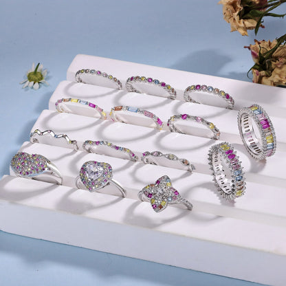 [Amore Jewels]Exquisite Multicolored Emerald Cut Daily Ring