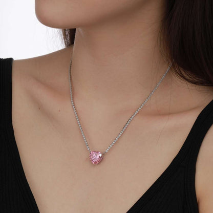 [Amore Jewels]8.0 Carat Versatile Colorful Sweet Heart-Shaped Tennis Necklace