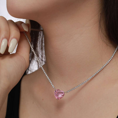 [Amore Jewels]8.0 Carat Versatile Colorful Sweet Heart-Shaped Tennis Necklace