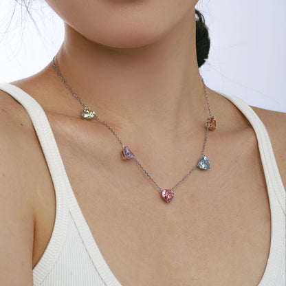 [Amore Jewels]Sparkling Colorful Heart Cut Necklace