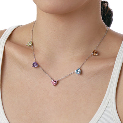 [Amore Jewels]Sparkling Colorful Heart Cut Necklace
