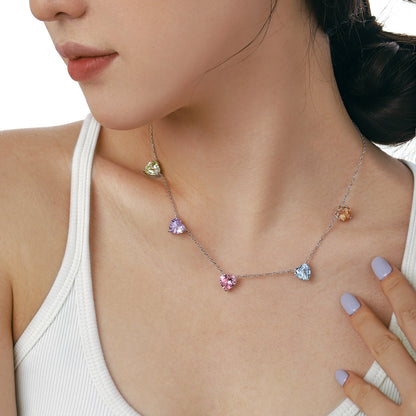 [Amore Jewels]Sparkling Colorful Heart Cut Necklace