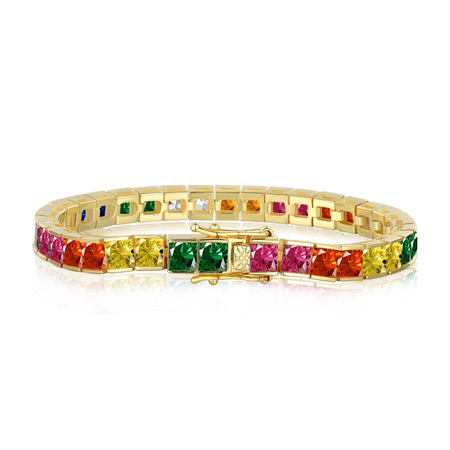 [Amore Jewels]Radiant Colorful Princess Cut Tennis Bracelet