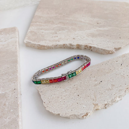 [Amore Jewels]Radiant Colorful Princess Cut Tennis Bracelet