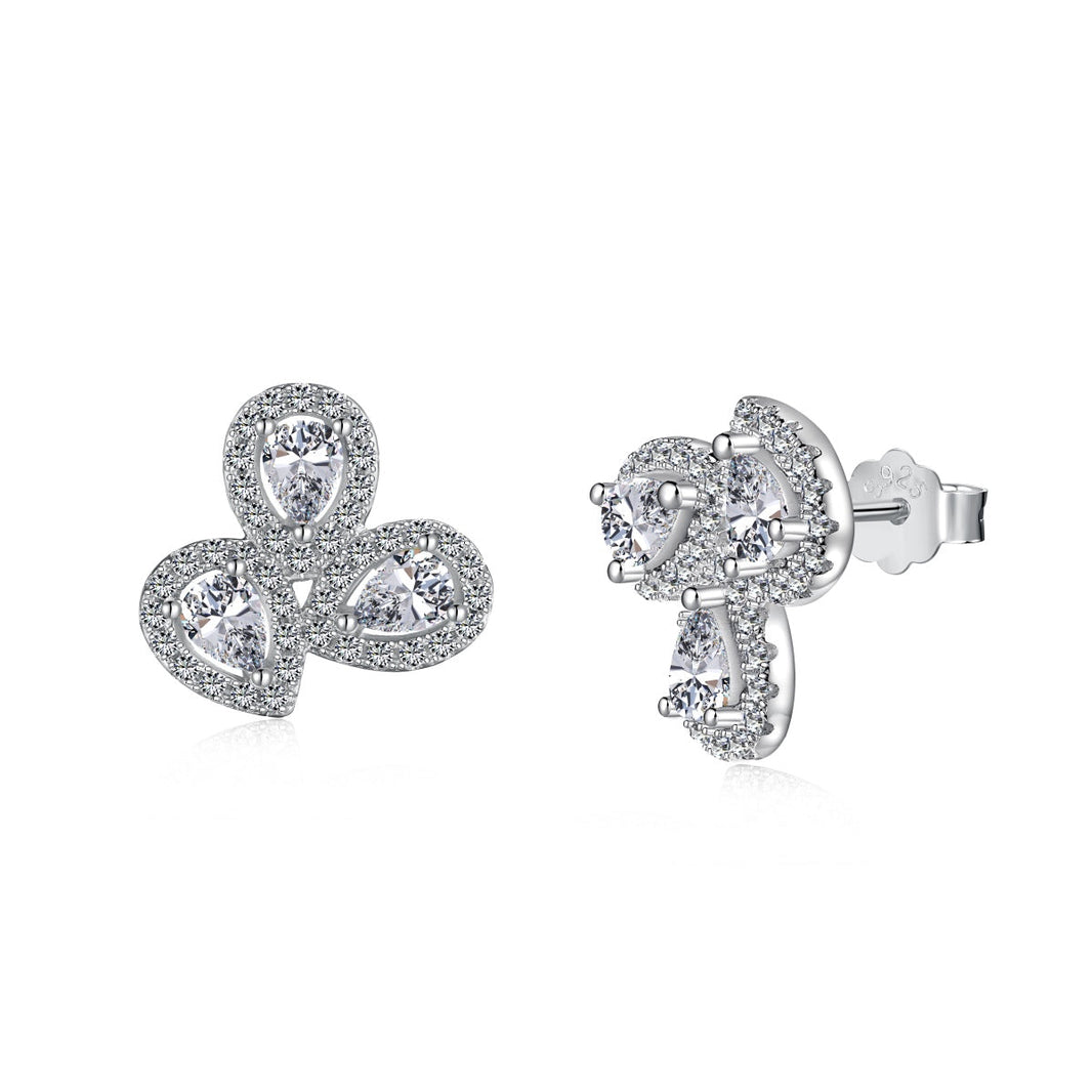 [Amore Jewels]Ornate Flower Shape Pear Cut Lover Earrings