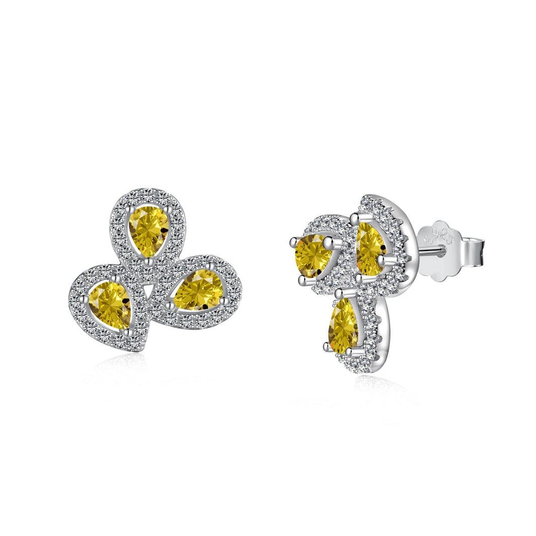 [Amore Jewels]Ornate Flower Shape Pear Cut Lover Earrings
