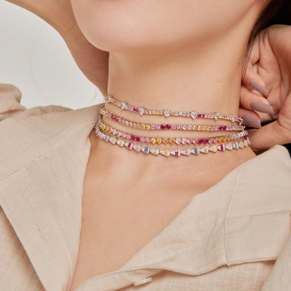 [Amore Jewels]Sparkling Colorful Full Heart Tennis Necklace