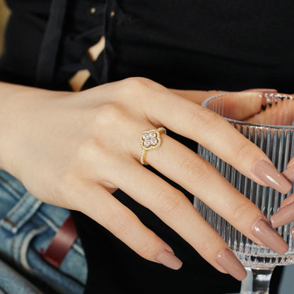 [Amore Jewels]Four Leaf Clover Flower Design Ring