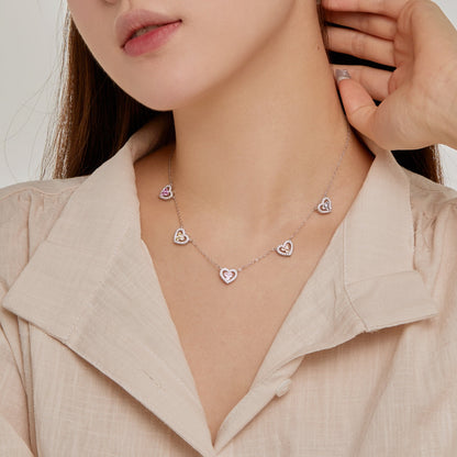 [Amore Jewels]Sparkling Five Heart Necklace