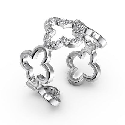 [Amore Jewels]Hollow Design Four-Leaf Clover Flower Shape Ring