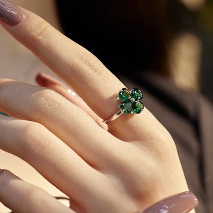 [Amore Jewels]Heart-shaped Four-Leaf Clover Ball Ring