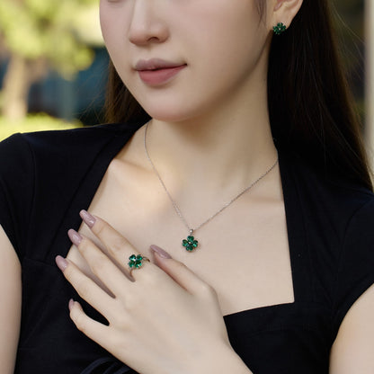 [Amore Jewels]Heart-shaped Four-Leaf Clover Ball Ring