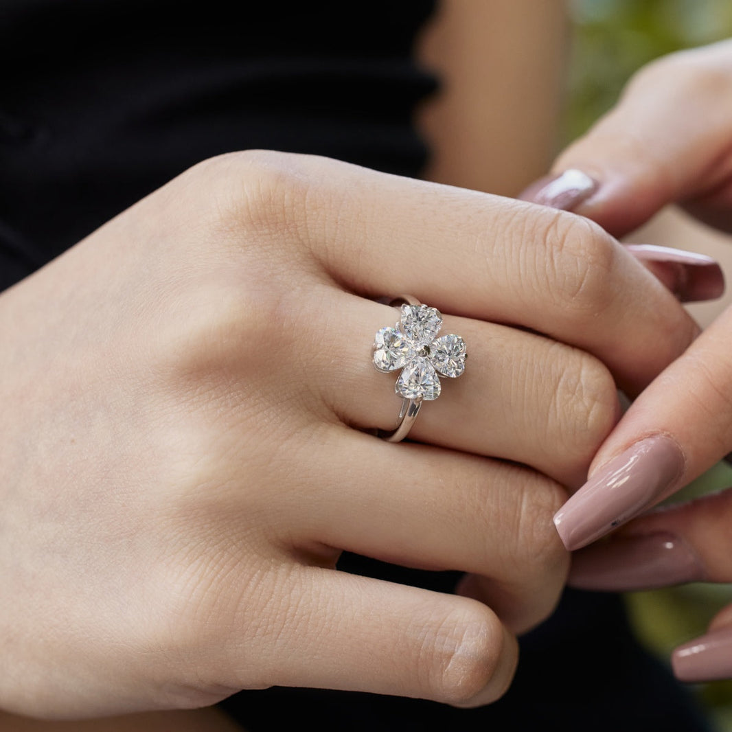 [Amore Jewels]Heart-shaped Four-Leaf Clover Ball Ring