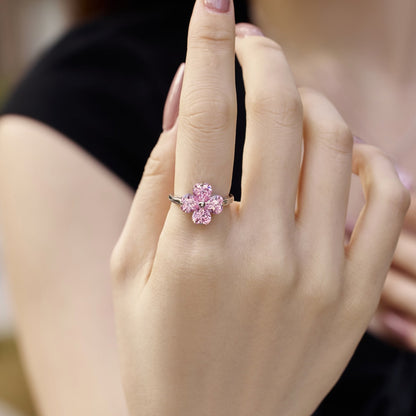 [Amore Jewels]Heart-shaped Four-Leaf Clover Ball Ring