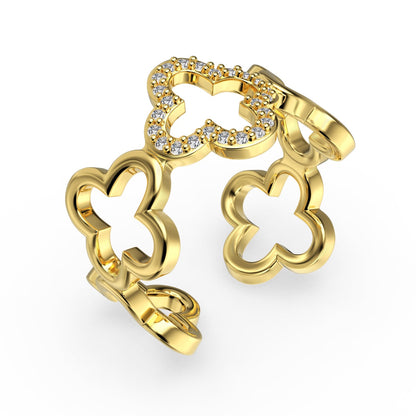 [Amore Jewels]Hollow Design Four-Leaf Clover Flower Shape Ring