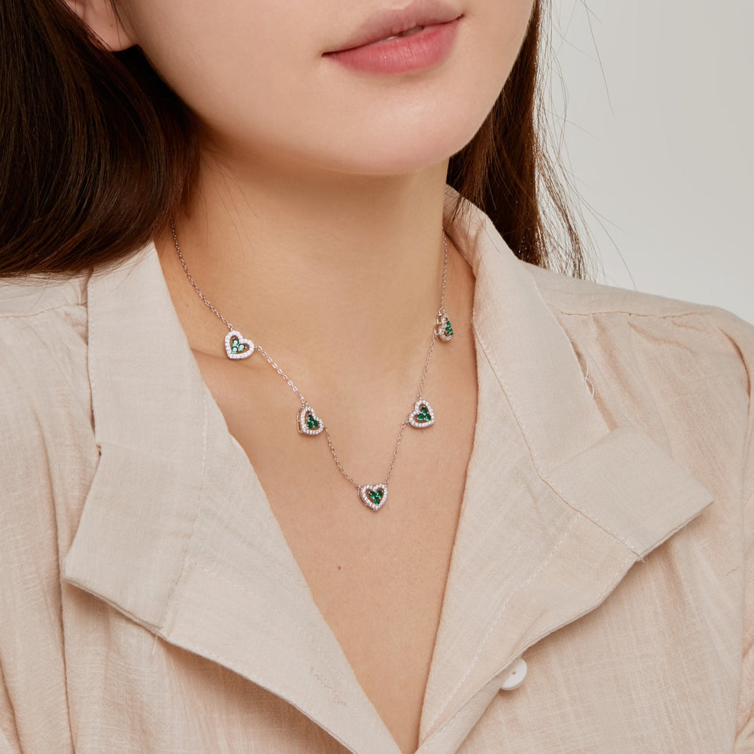 [Amore Jewels]Sparkling Five Heart Necklace