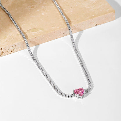 [Amore Jewels]2.0 Carat Sparkling Tennis Heart Cut Necklace